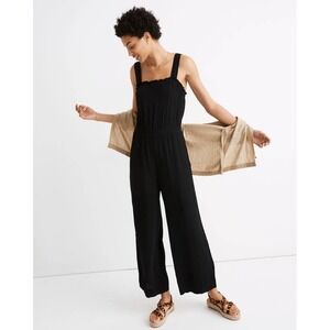 Madewell Women's Black Smocked Tank Jumpsuit Wide‎ Leg Sleeveless Sz 12 New $138